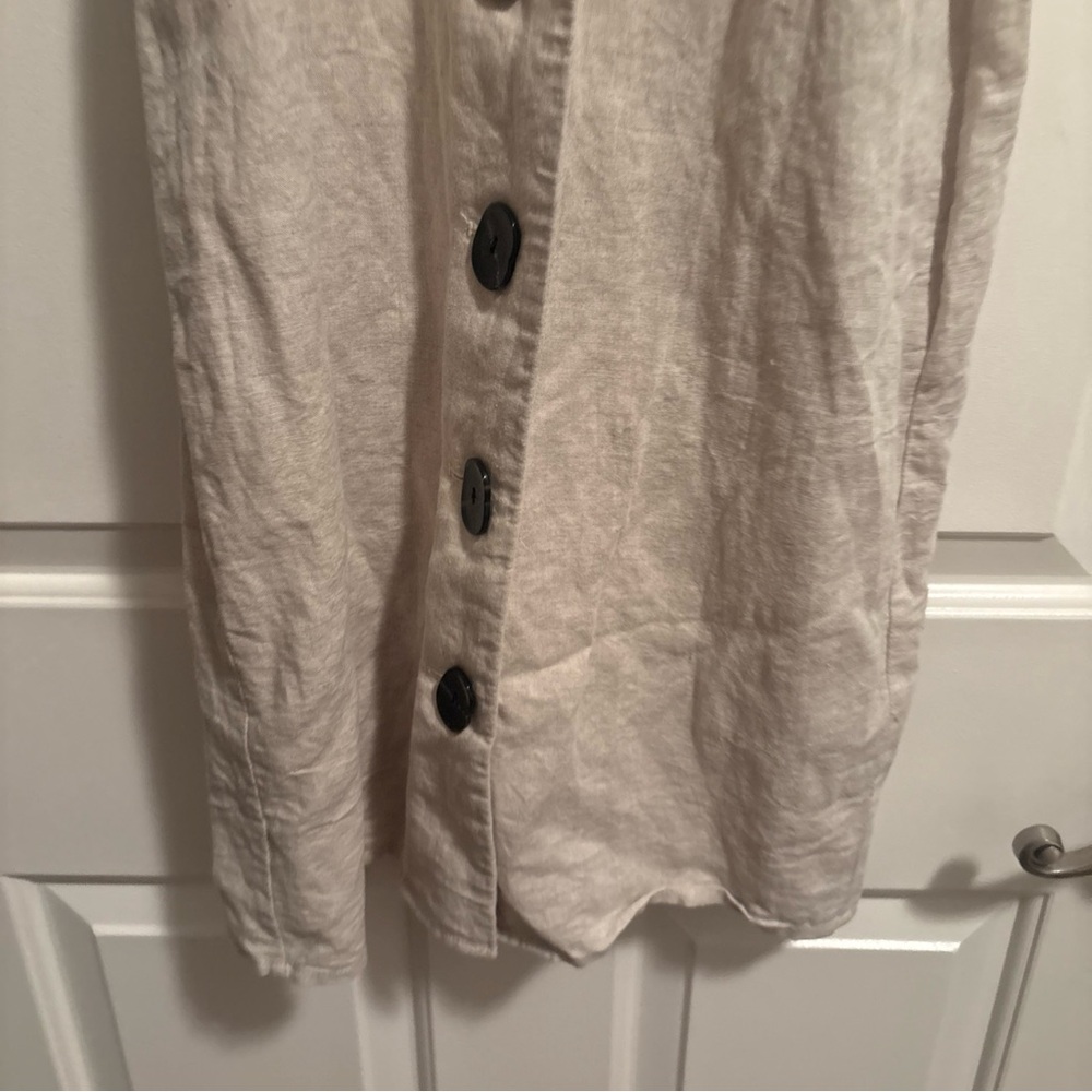 NA-KD BUTTONED LINEN DRESS V-NECK PUFF SLEEVES SAND SIZE SMALL - Picture 6 of 13